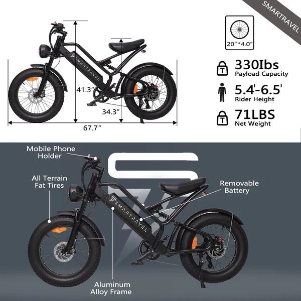 SMARTRAVEL Electric Bike 1200W Motor Electric Dirt Bike