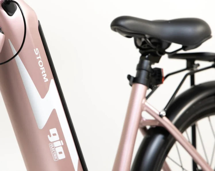 GIO STORM ELECTRIC BIKE ROSE GOLD WITH INTEGRATED SAMSUNG BATTERY