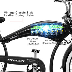 Tracer Twenty5 GT 500W 26" Chopper Cruiser E-Bikes