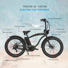 Tracer Loiter 26" 48V 800W Cruiser E-Bike - Matte Grey