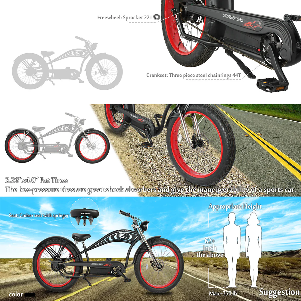 Micargi Cyclone 26 48V 500W Fat Tire Electric Beach Cruiser Epic Wheelz