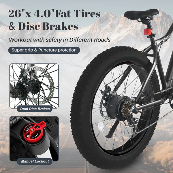 Tracer Tacoma 26" 7 Speed Electric Fat Tire Bike w/ Dual Suspensions.