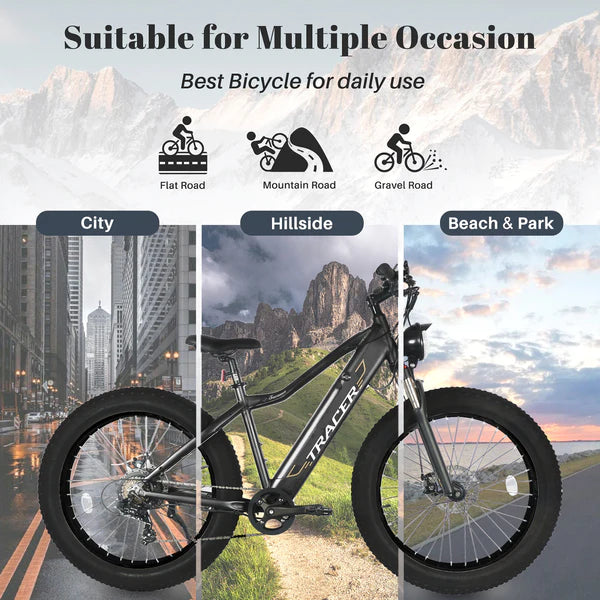 Tracer Tacoma 26" 7 Speed Electric Fat Tire Bike w/ Dual Suspensions.