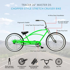 Tracer Master DS Dual Springer Chopper Stretch Beach Cruiser Bike