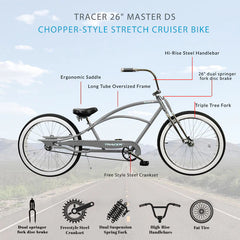 Tracer Master DS Dual Springer Chopper Stretch Beach Cruiser Bike