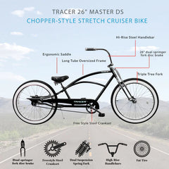 Tracer Master DS Dual Springer Chopper Stretch Beach Cruiser Bike