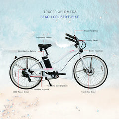 Tracer OMEGA 26" 7 Speed Electric Beach Cruiser Bike for WOMEN