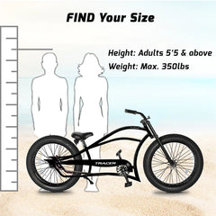 Tracer Siena 26'' Chopper Stretch Cruiser Fat Tire Bike Available 1 Speed/7 Speed