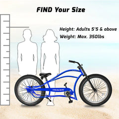 Tracer Siena 26'' Chopper Stretch Cruiser Fat Tire Bike Available 1 Speed/7 Speed