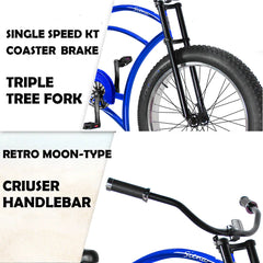 Tracer Siena 26'' Chopper Stretch Cruiser Fat Tire Bike Available 1 Speed/7 Speed