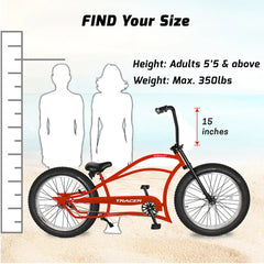 Tracer Siena GT 26'' Chopper Stretch Cruiser Fat Tire Bikes Oversized Frame, Hi-rise Handlebar, available in 1 Speed/7 Speed