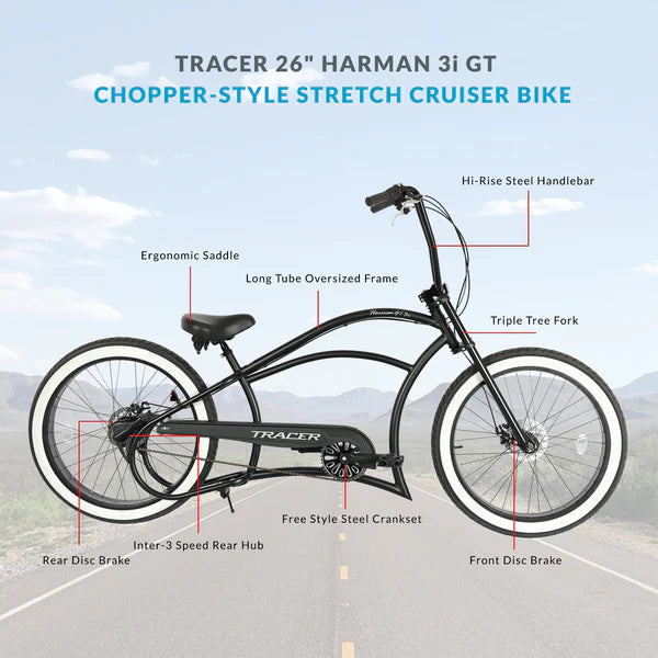 Tracer Harman 3i 26'' Vintage Internal 3-Speed Chopper Stretch Fat Tir – Epic Wheelz