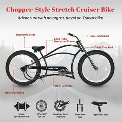 Tracer Harman GT 26'' Classic Chopper Stretch Cruiser Fat Tire Bike Single Speed