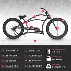 Tracer Harman GT 26'' Classic Chopper Stretch Cruiser Fat Tire Bike Single Speed