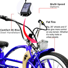 Tracer Signature Pro 26'' 800W Chopper Cruiser Electric Bike w/ Cigarette Lighter & USB Charging Port