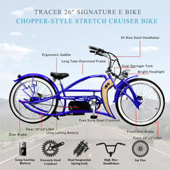 Tracer Signature Pro 26'' 800W Chopper Cruiser Electric Bike w/ Cigarette Lighter & USB Charging Port