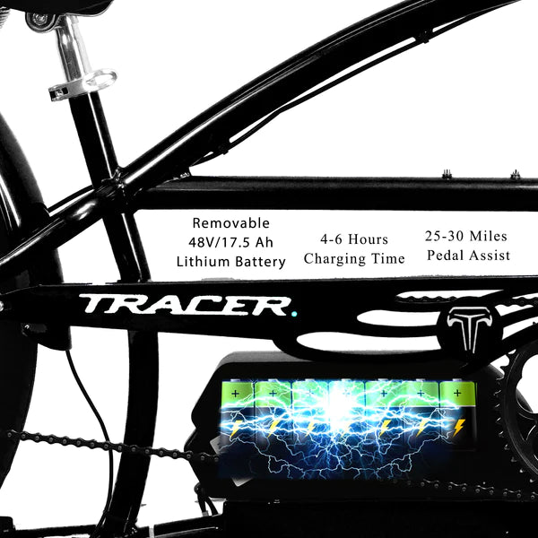 Tracer Signature Pro 26'' 800W Chopper Cruiser Electric Bike w/ Cigarette Lighter & USB Charging Port