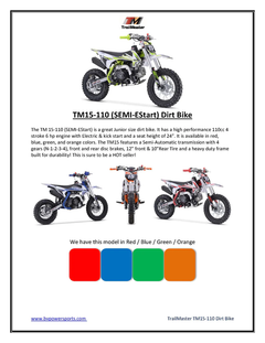 TrailMaster TM15-110 Dirt Bike: 12/10 Inch Wheels, Electric & Kick Start, Semi-Automatic