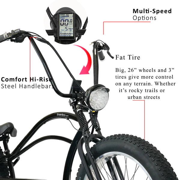 Tracer Tracker DS7 26" 7 Speed Stretch E-Bike with Classic Dual Springer Fork.