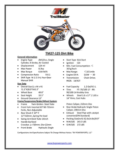 TrailMaster TM27-125 Manual Dirt Bike 17/14, Large Front Wheels
