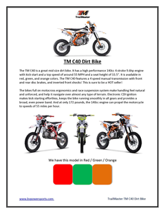 TrailMaster TMC40-140 Dirt Bike Manual Kick start