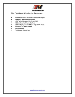 TrailMaster TMC40-140 Dirt Bike Manual Kick start