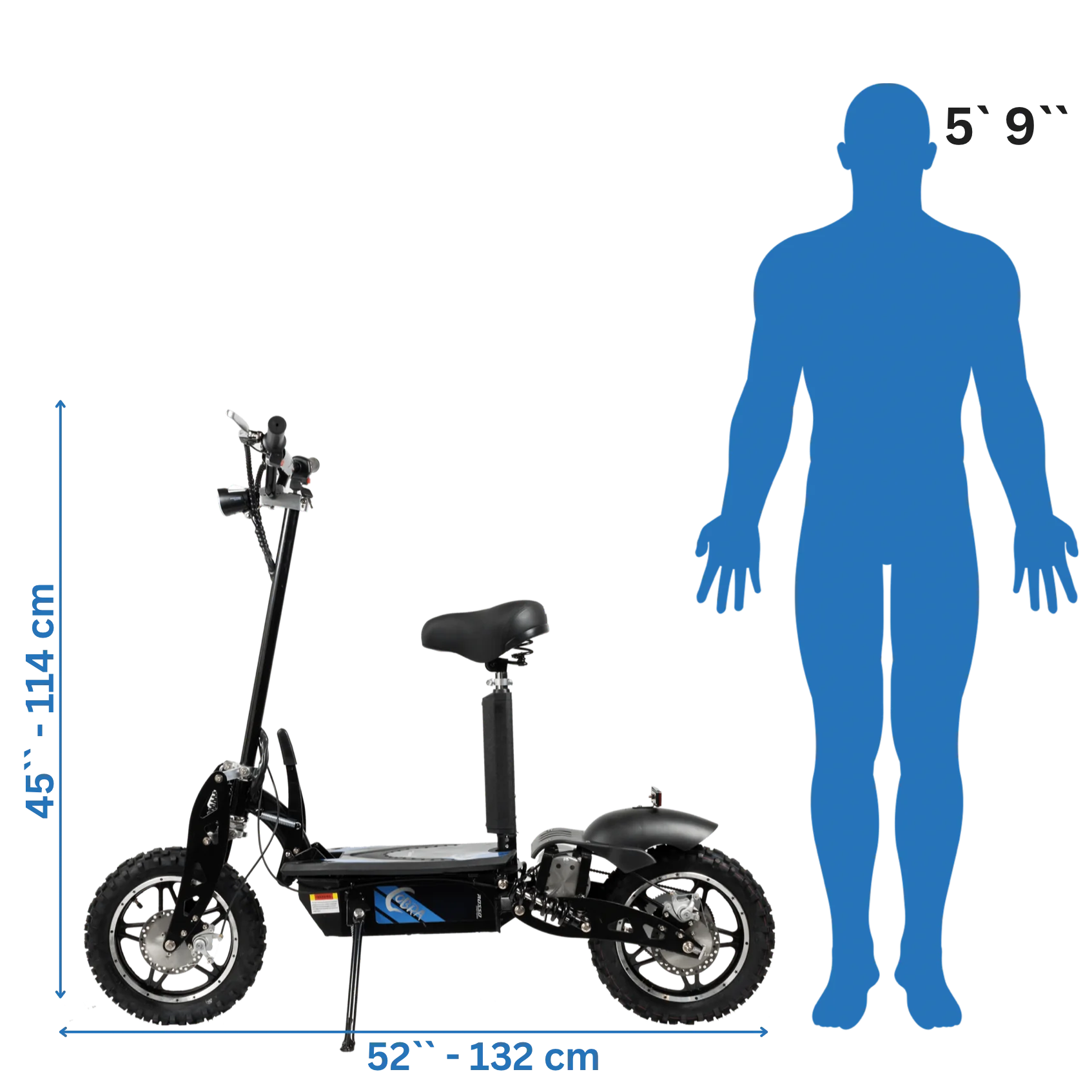 ROSSO COBRA OUTDOOR STAND-UP ELECTRIC SCOOTER BLUE WITH SEAT, FOLDABLE