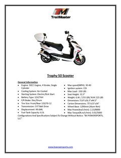 TrailMaster Trophy 50 Scooter 12V/7AH Electric/Kick Start
