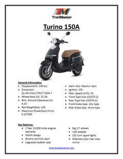 TrailMaster Turino 150 Scooter Electric/Kick Start