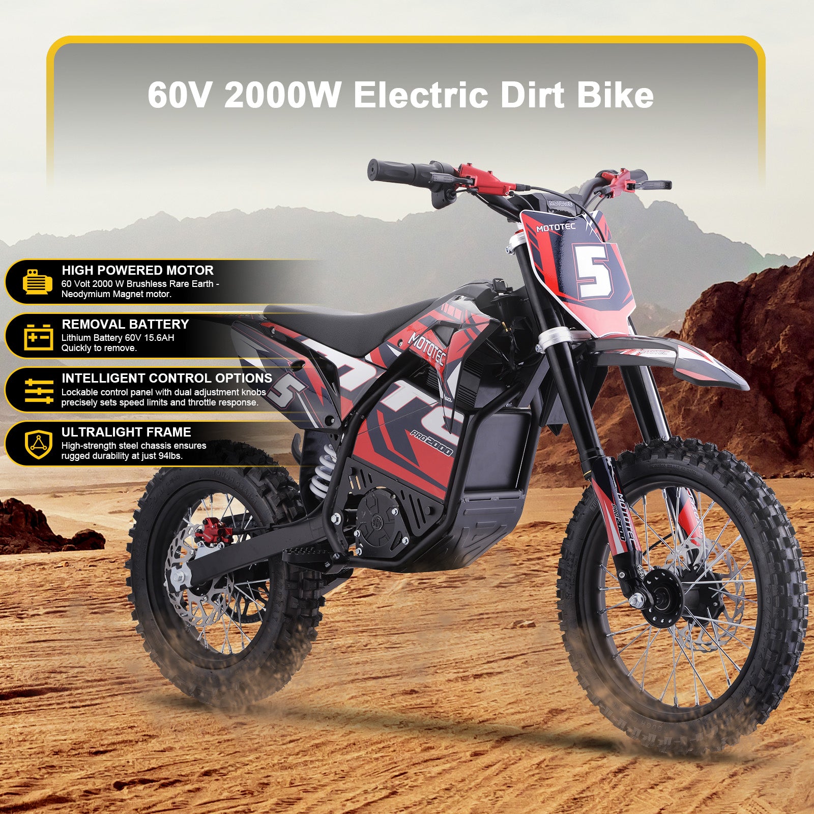 2025 MotoTec 60v Pro 2000w Electric Dirt Bike – Epic Wheelz