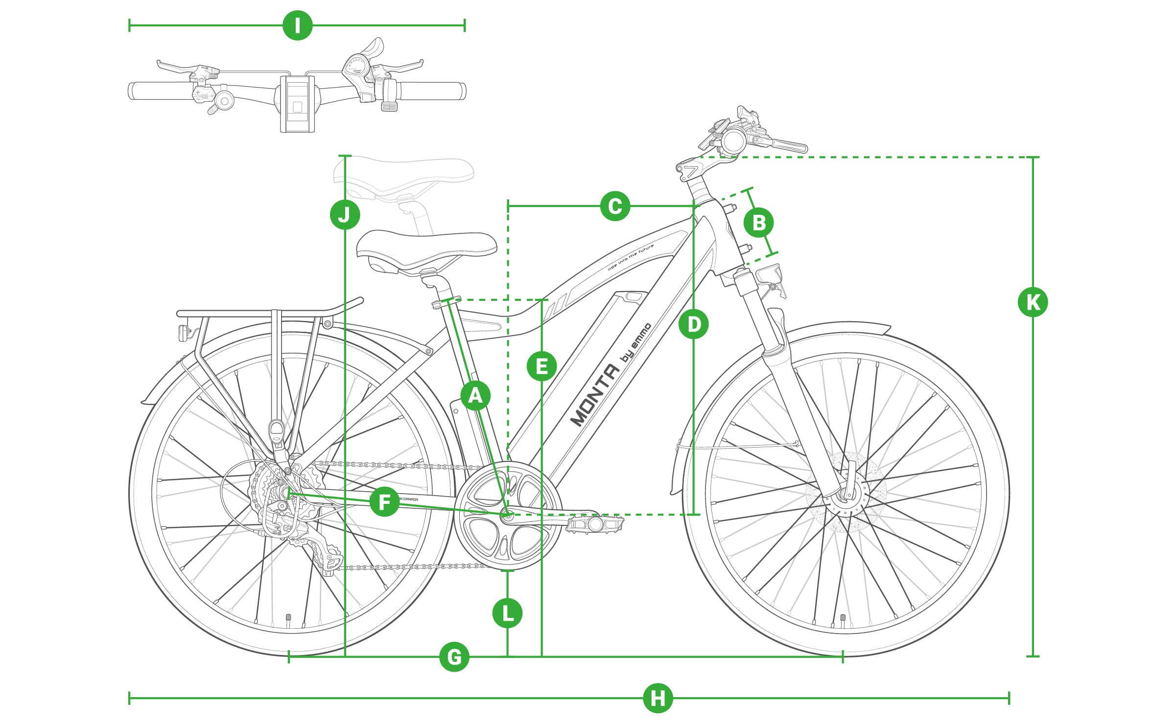 mountainbike maße EMMO Monta Ebike - Electric Mountain Bike - Scooter - 48V 500W - 65km Range - LCD Digital Speedometer