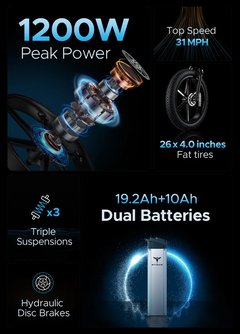 ENGWE X26 1200W Peak, 93-Mile Range, Triple Suspension Folding E-Bike