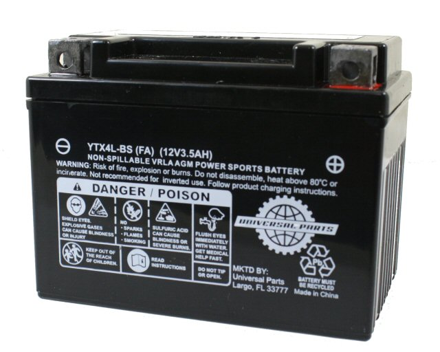 Universal Parts 12V 3AH Battery YTX4L-BS -FA(104-41) For 60cc Hooligan